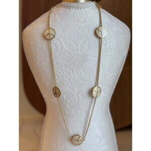 Lauren G Adams Gold Tone Peace Sign Necklace with Mother of Pearl Inlay
